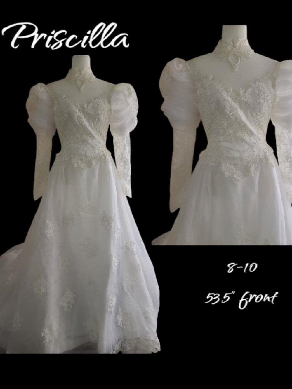 Stunning Vintage Wedding Dress with Huge Cascading Ruffel Train 8-10
